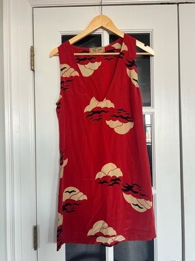 Vintage 100% Silk Red Print Shift Dress Karen Zambos Couture